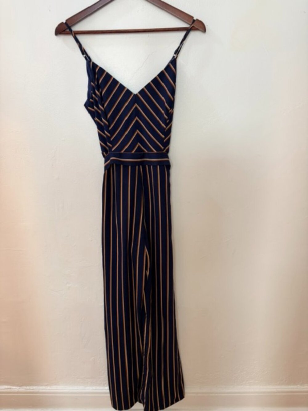 Lush Navy & Gold Stripe Chevron Wide-Leg Jumpsuit – Size S